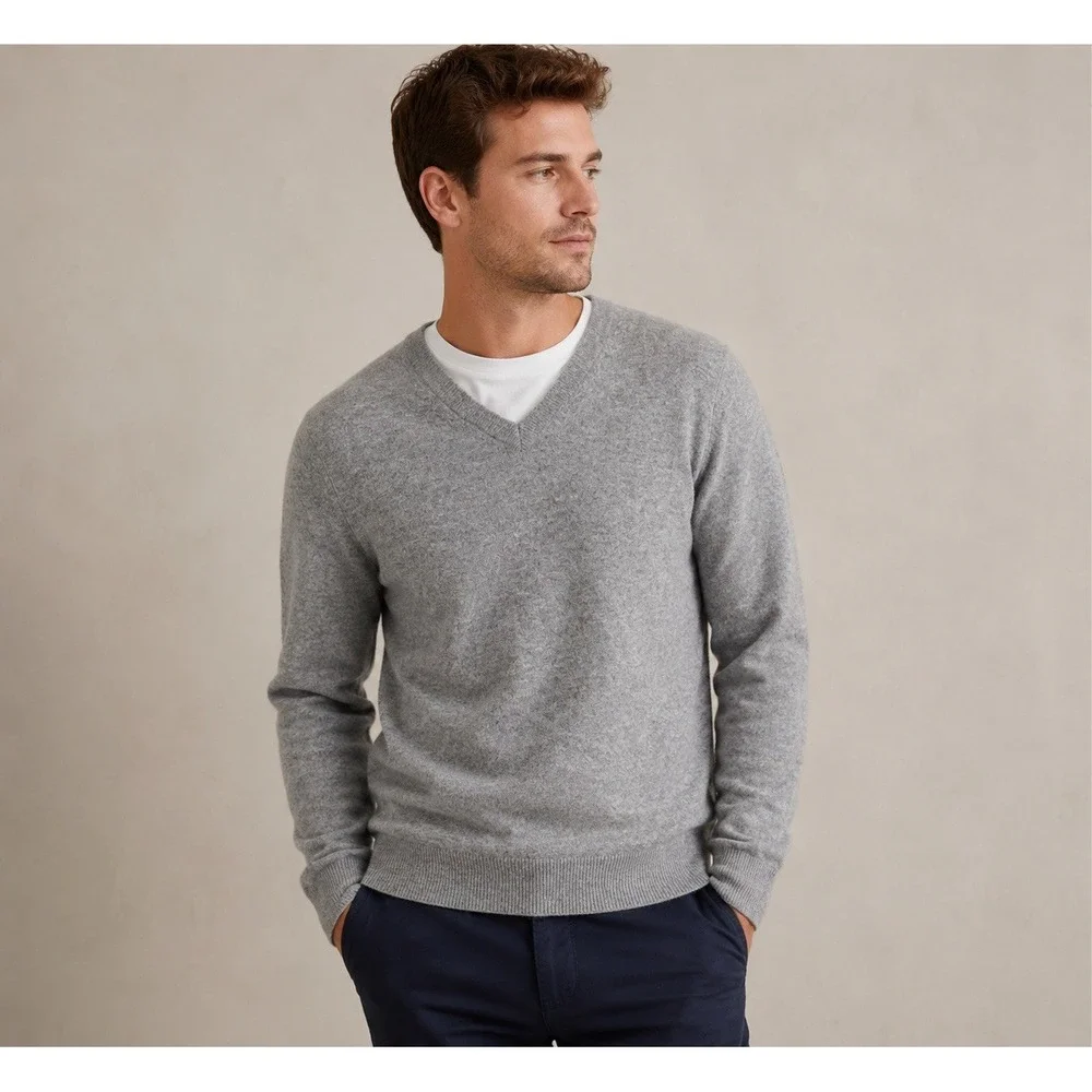 Banana Republic 100% Cashmere Sweater Mens Medium Gray Crewneck Pullover